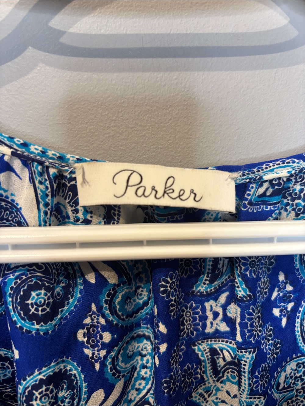 Parker Blue Silk Paisley Boho Printed Maeve Peasant Dress - Picture 5 of 6